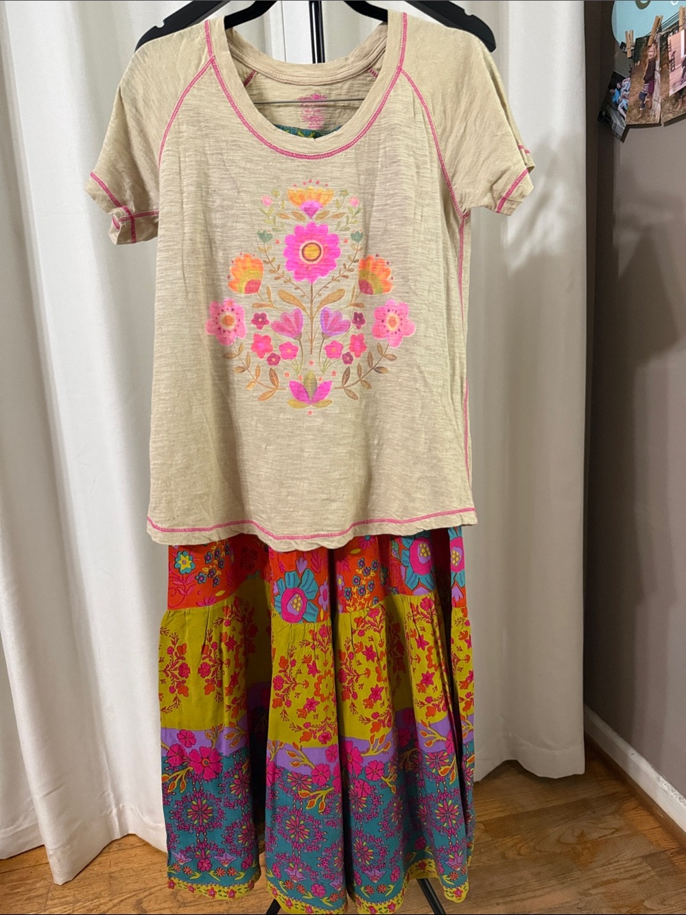 NATURAL LIFE Vibrant Floral Patchwork Palazzo Pants and Matching Tee